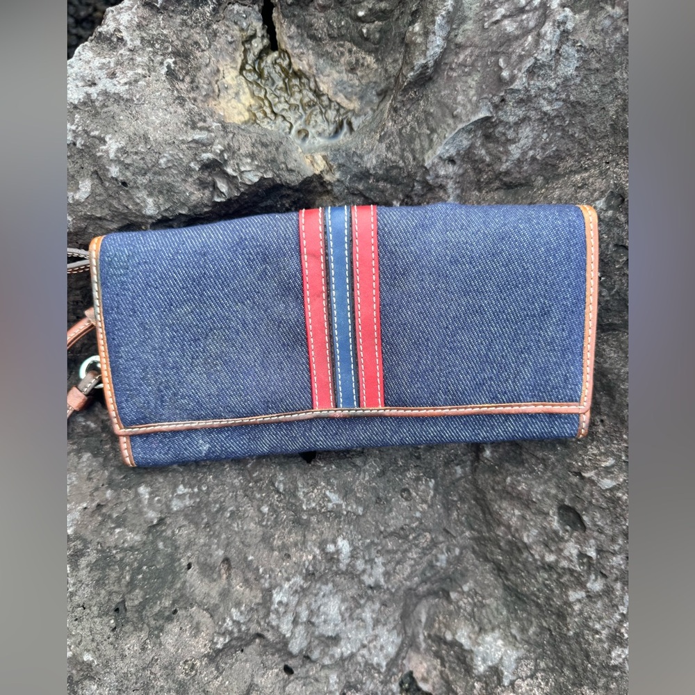 Coach Denim & Leather Stripe Wristlet Wallet Clutch